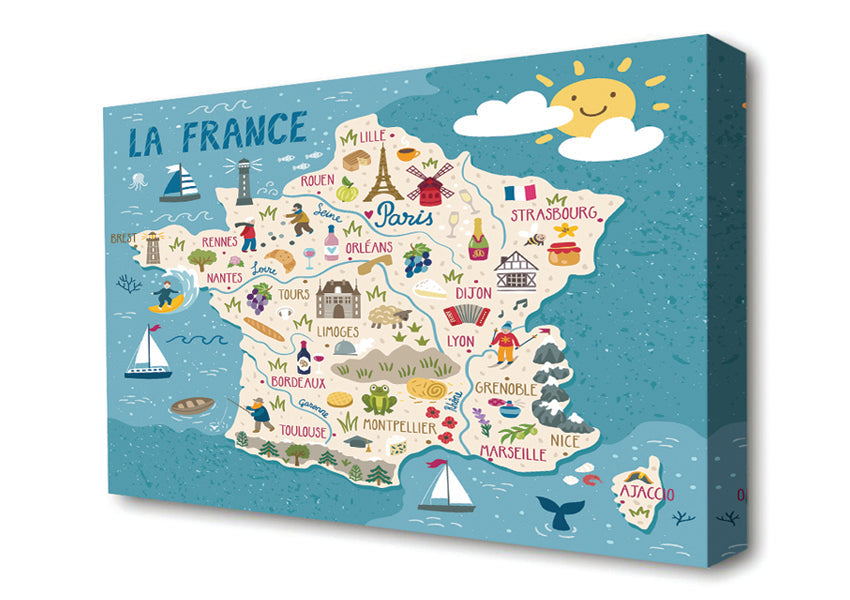 A Map Of France Canvas Wall Art