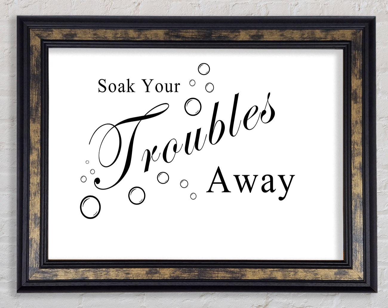 Bathroom Quote Soak Your Troubles Away White Framed Print