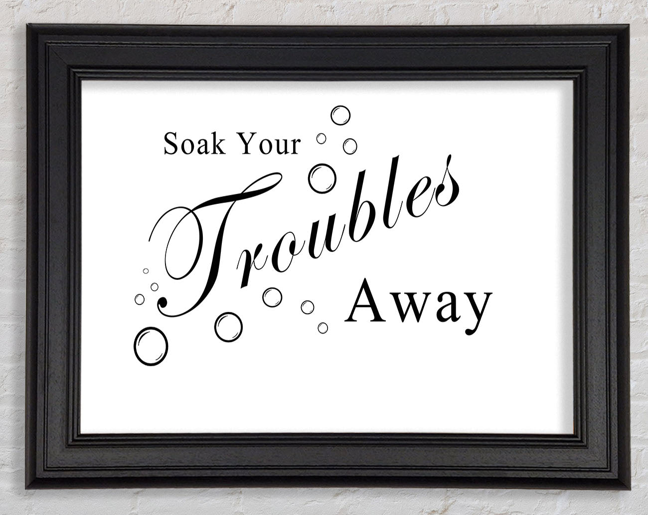 Bathroom Quote Soak Your Troubles Away White Framed Print