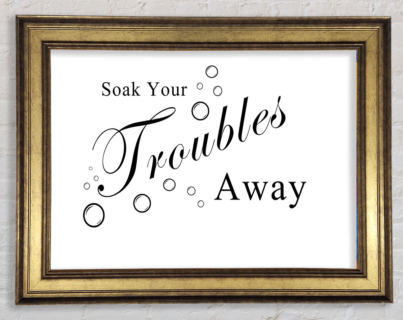 Bathroom Quote Soak Your Troubles Away White Framed Print