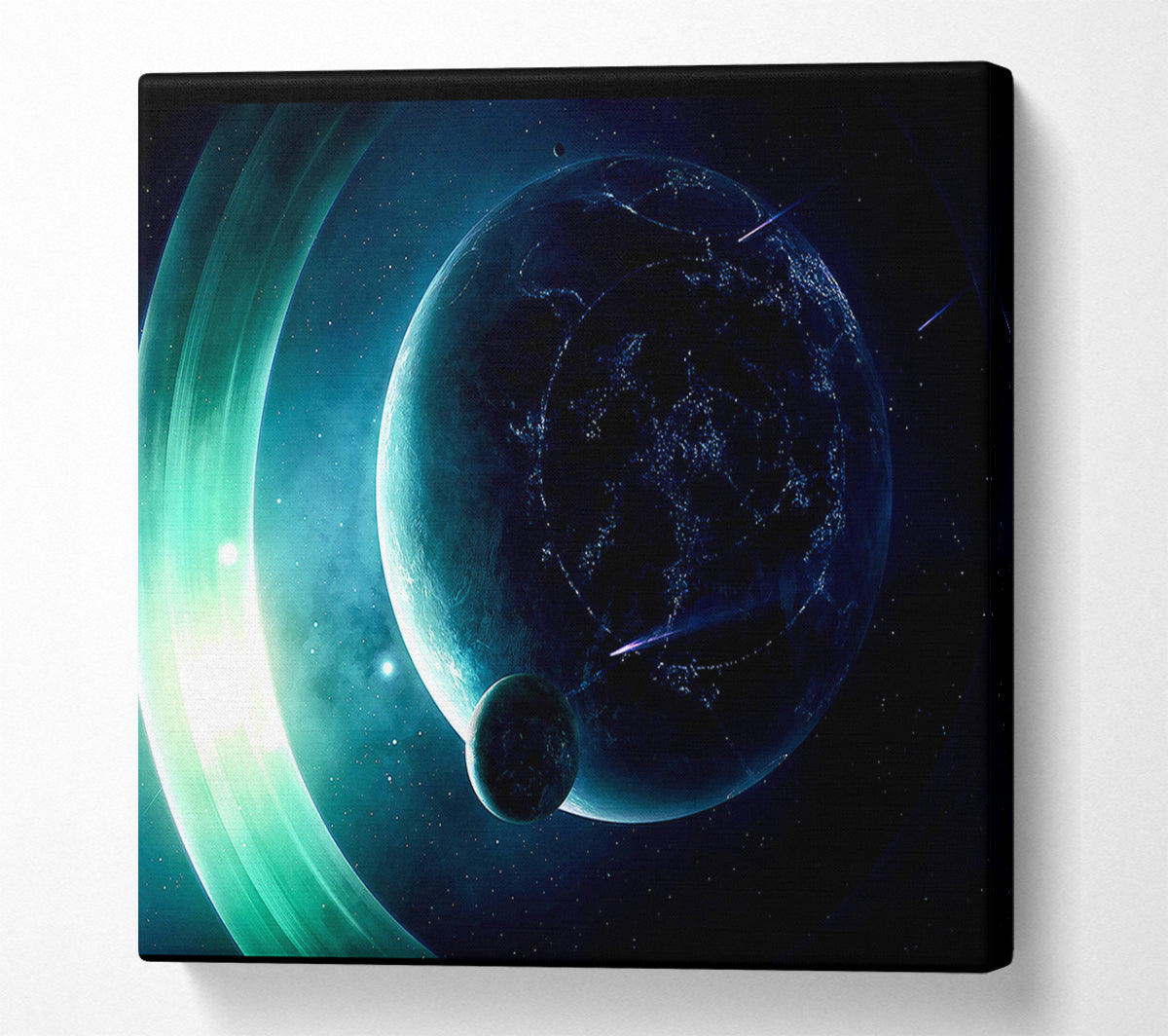 A Planet With Light Rings Canvas Art