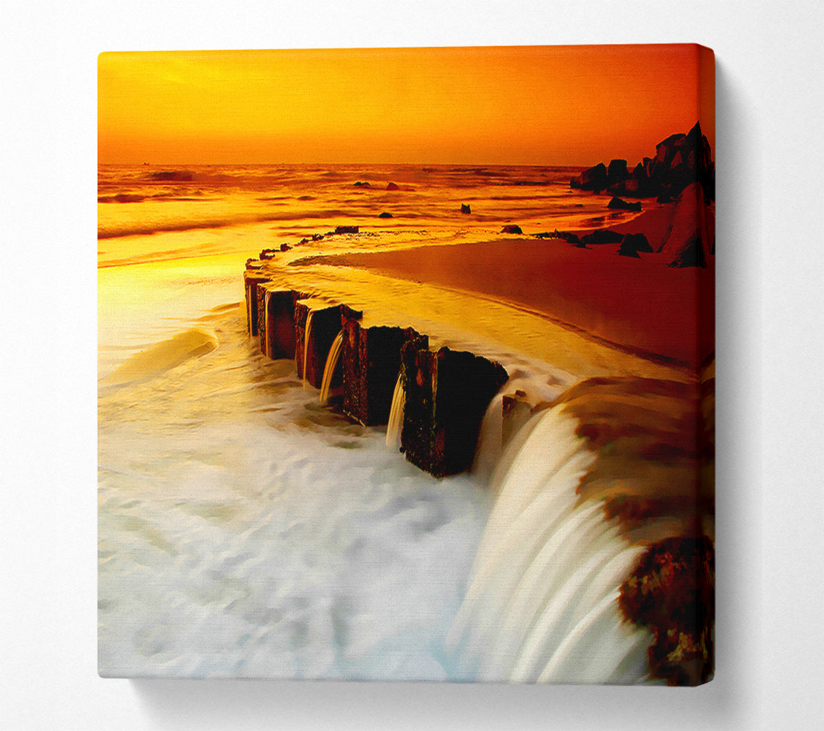 The Golden Flow To The Ocean Canvas Wall Art
