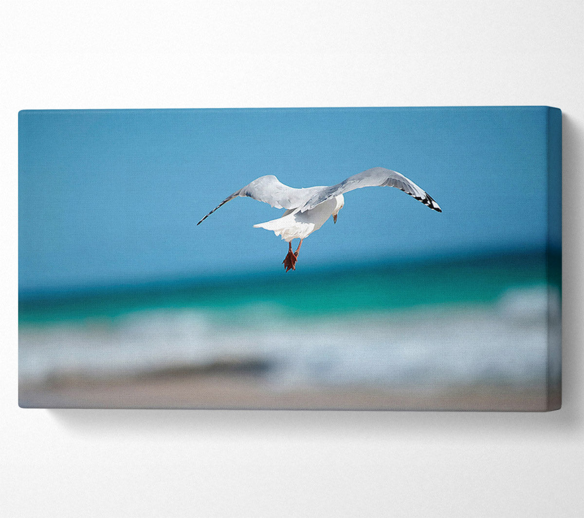Seagull Over The Ocean Canvas Wall Art