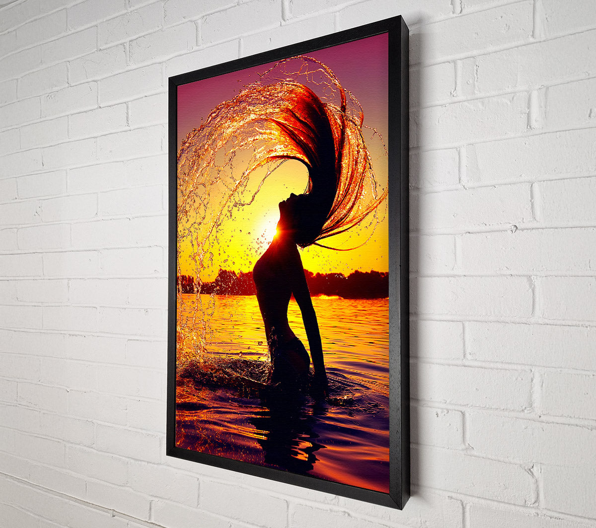 Sunset woman Ocean Splash Canvas Wall Art