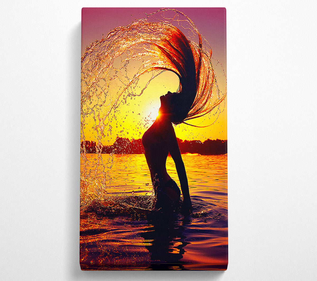 Sunset woman Ocean Splash Canvas Wall Art