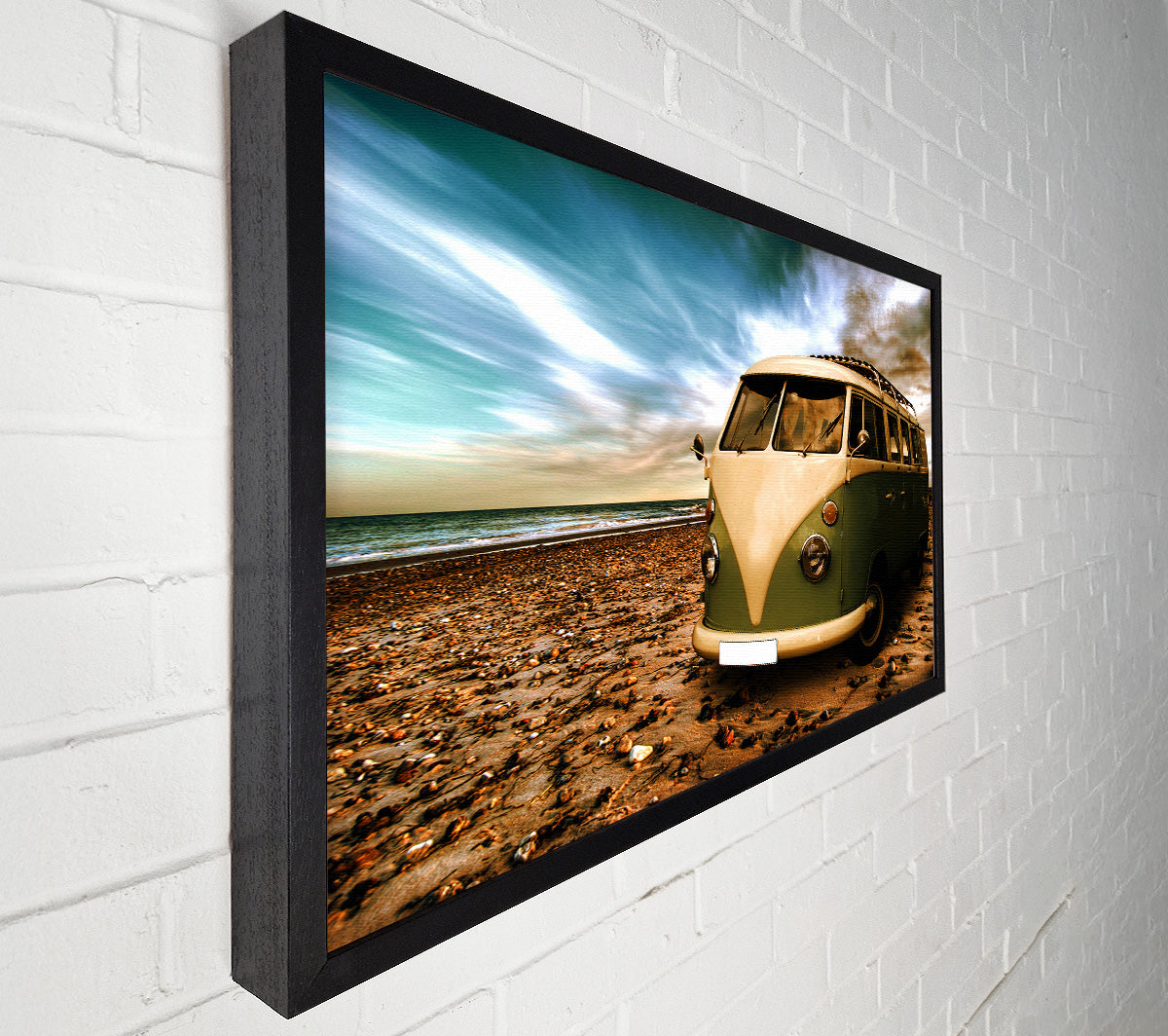VW Camper Van Green Canvas Wall Art