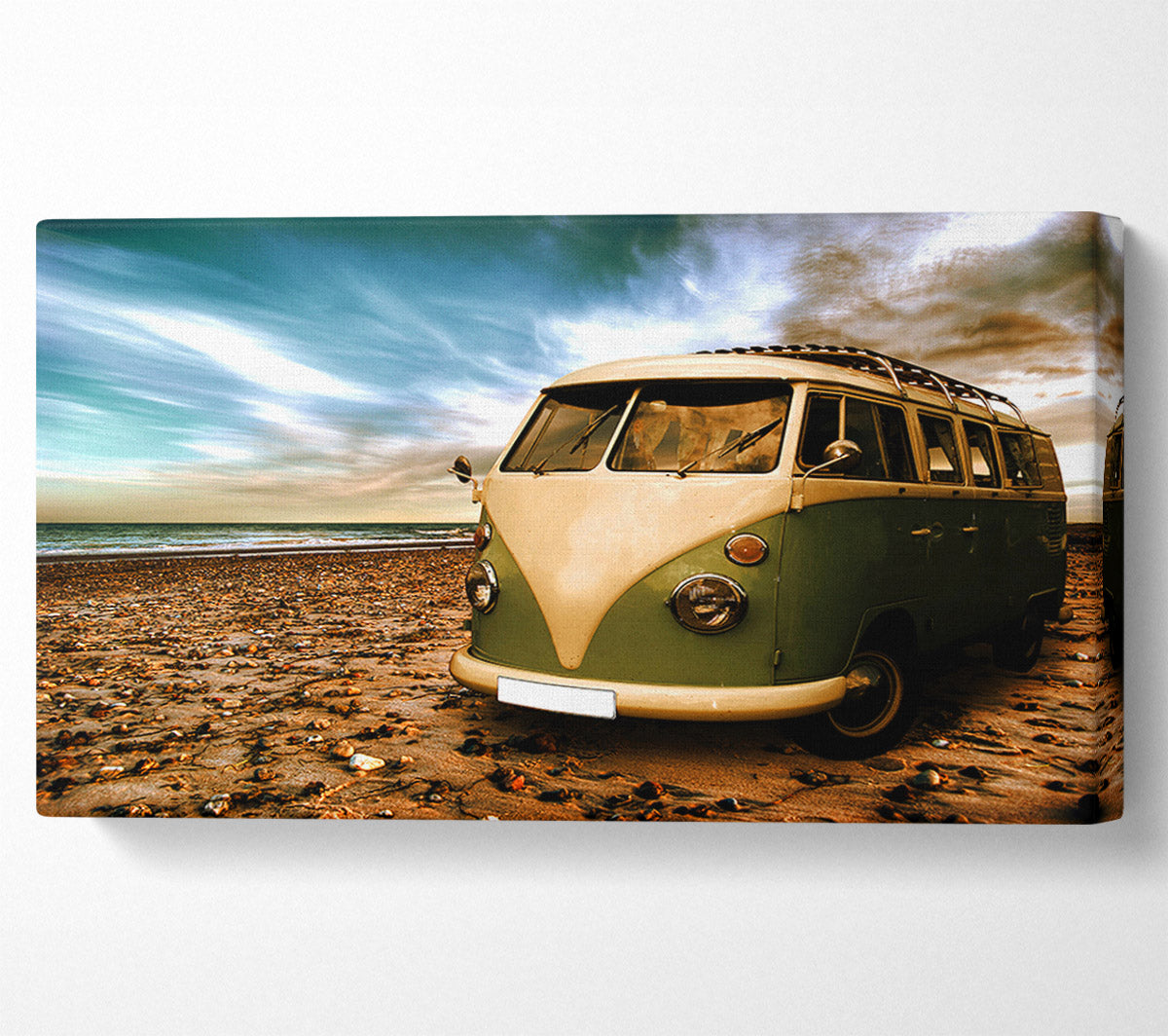 VW Camper Van Green Canvas Wall Art