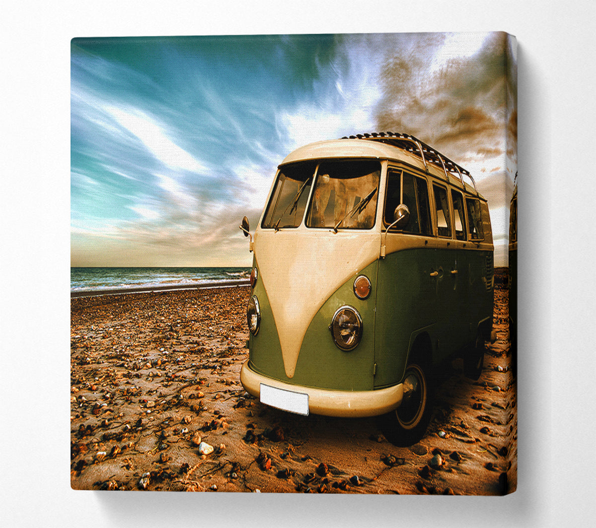 VW Camper Van Green Canvas Wall Art
