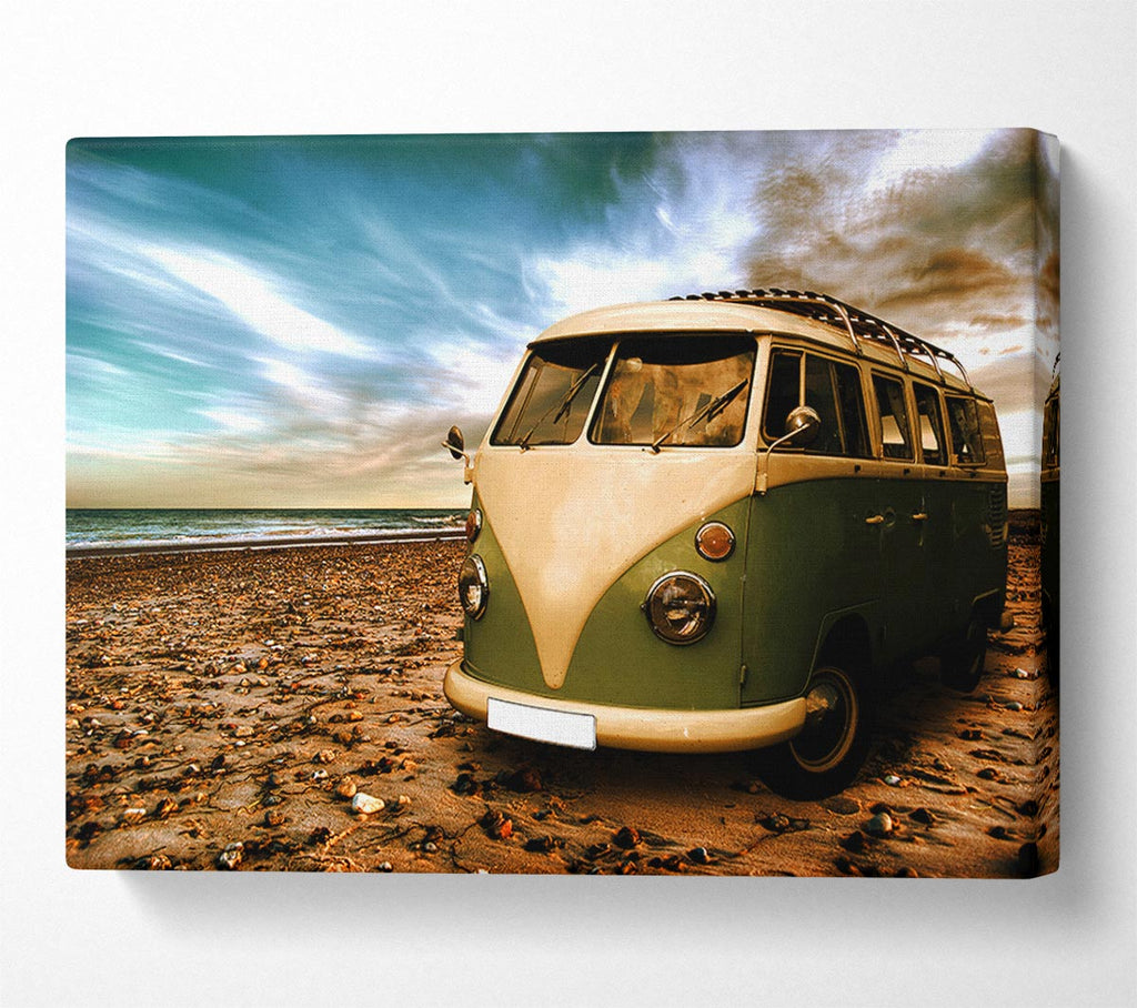 VW Camper Van Green Canvas Wall Art