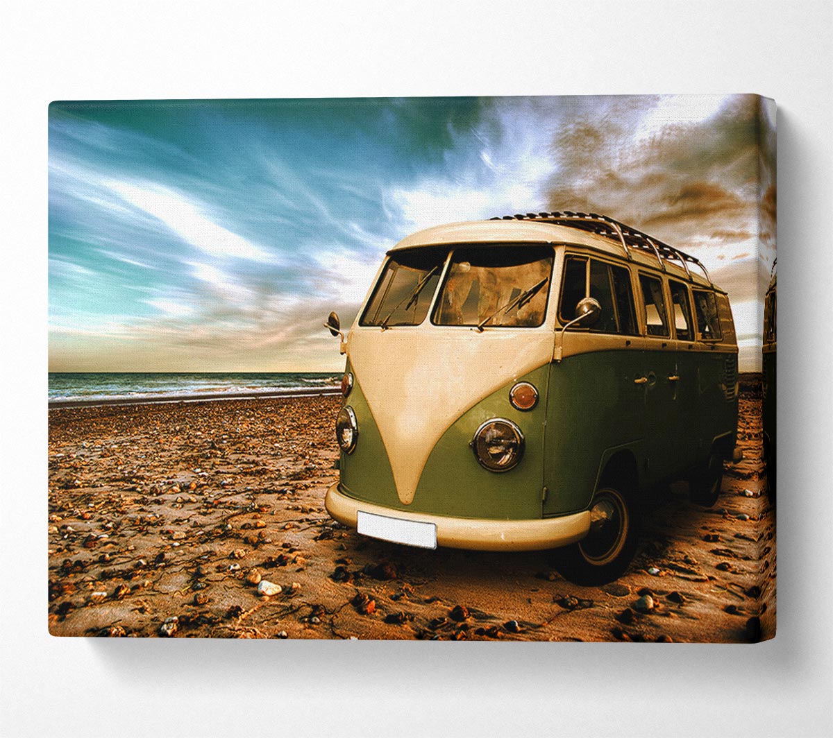 VW Camper Van Green Canvas Wall Art