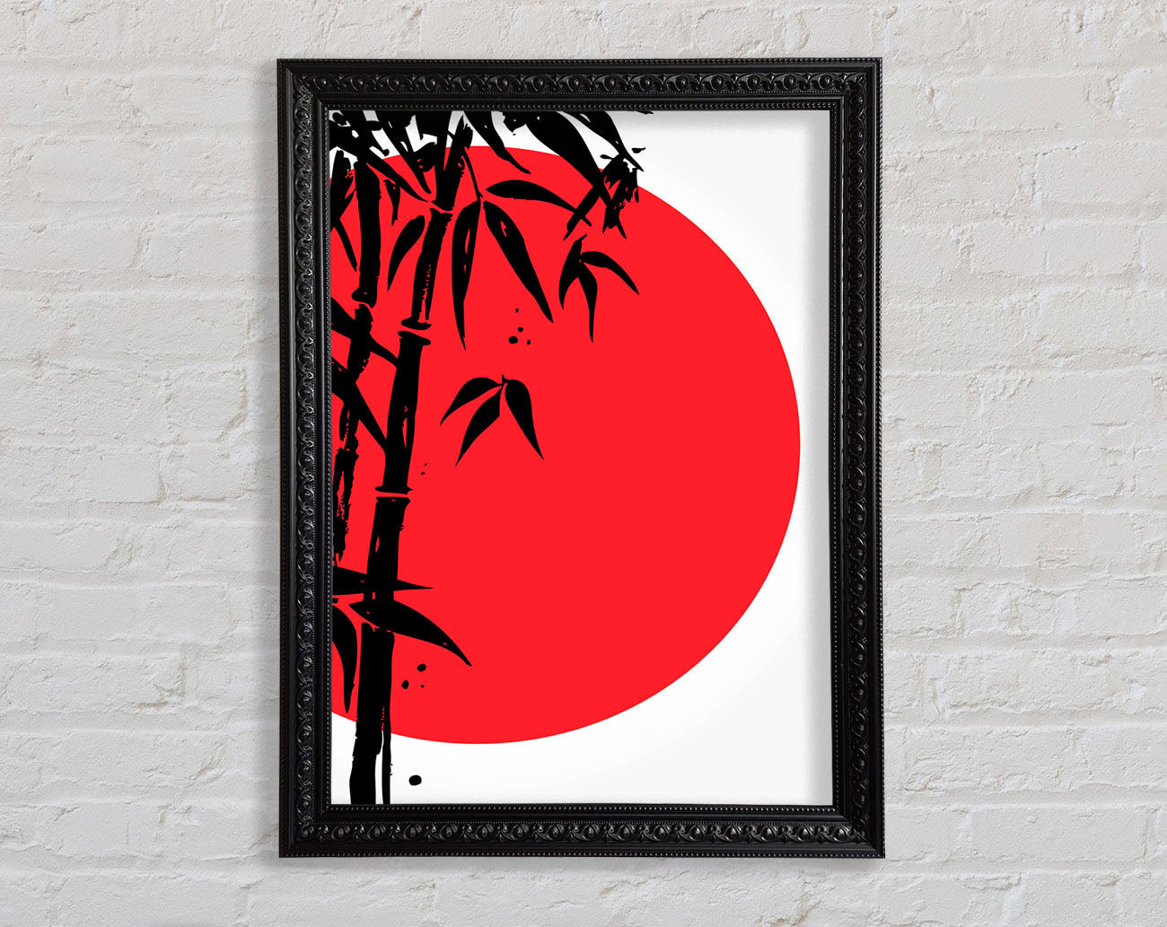Red Sun Through The Japanese Bamboo Framed Print