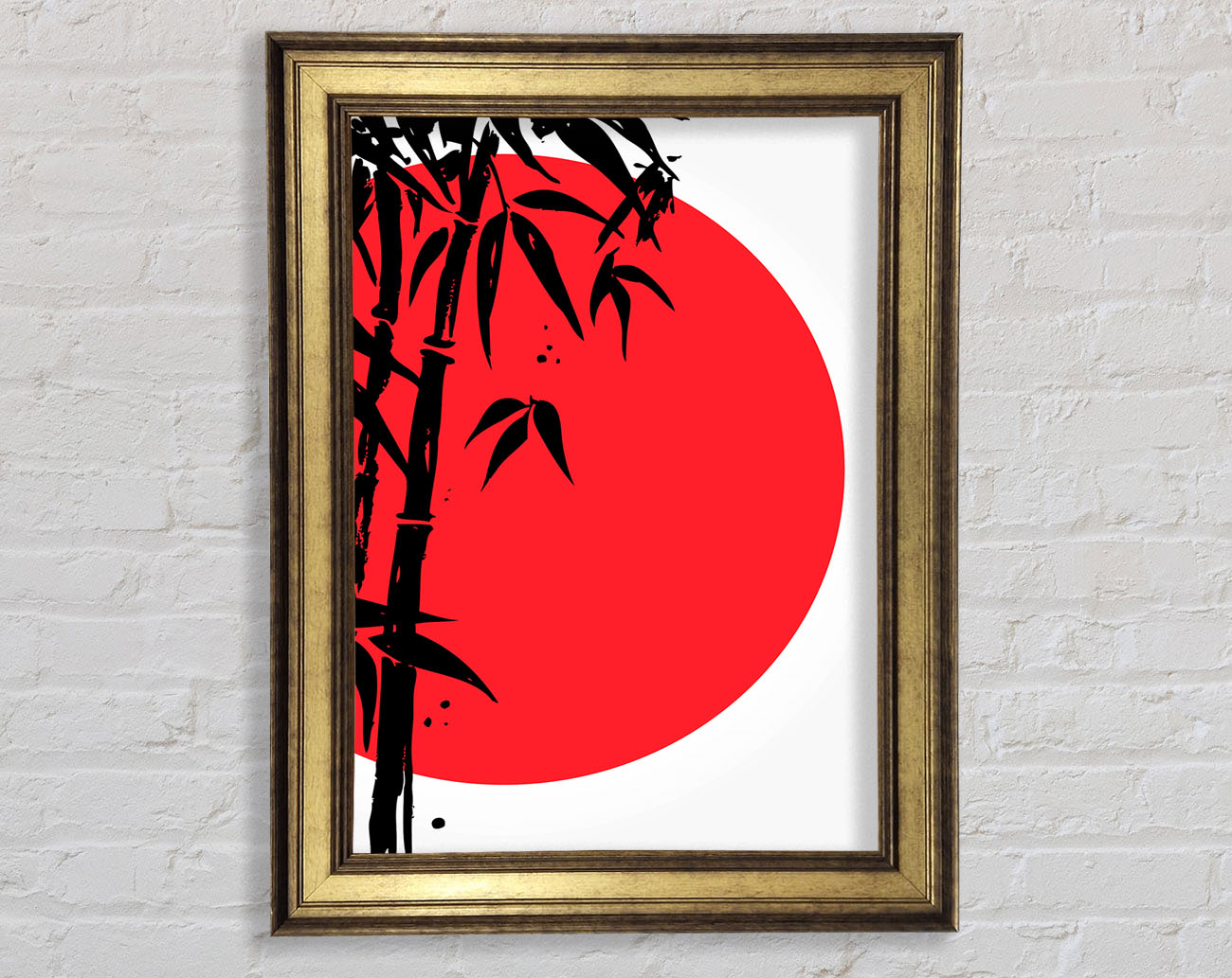 Red Sun Through The Japanese Bamboo Framed Print