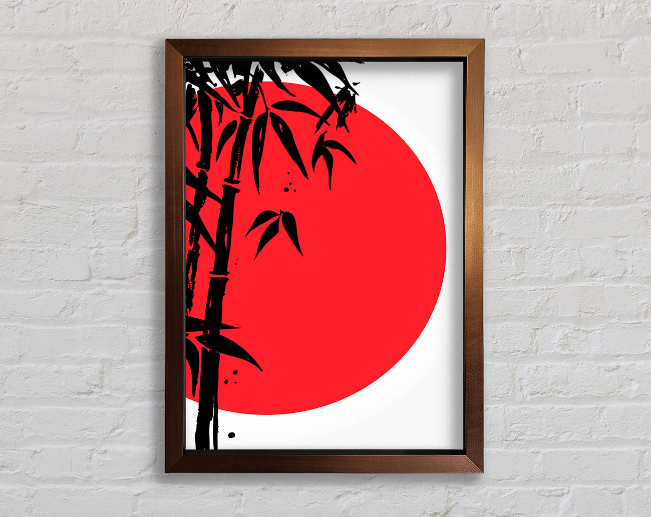 Red Sun Through The Japanese Bamboo Framed Print