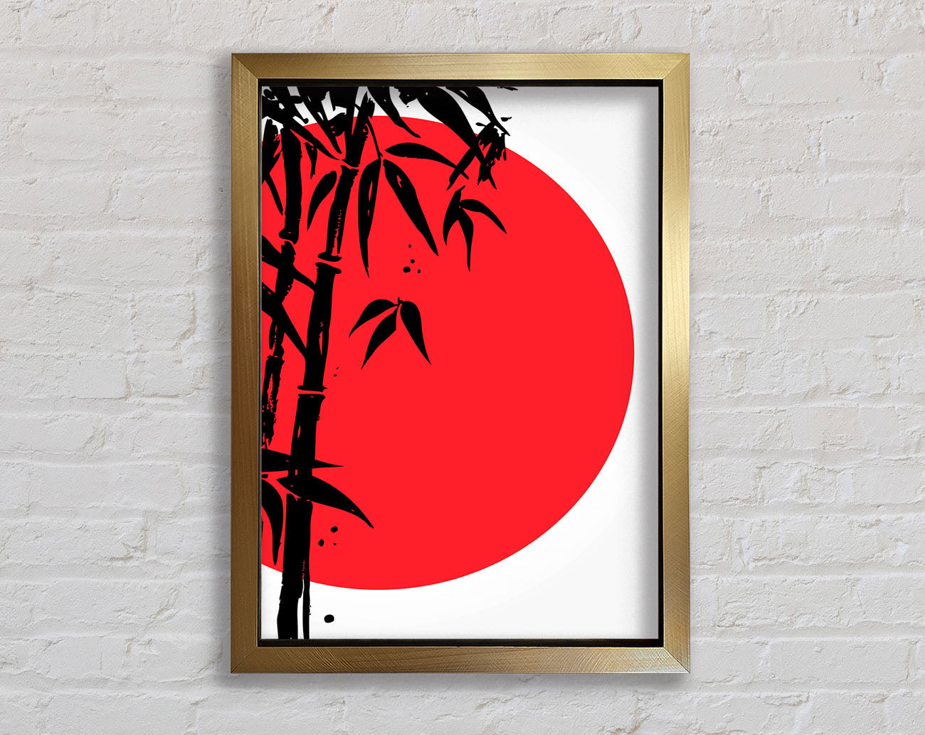 Red Sun Through The Japanese Bamboo Framed Print