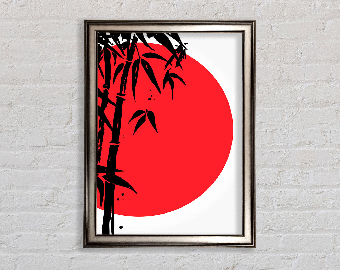 Red Sun Through The Japanese Bamboo Framed Print