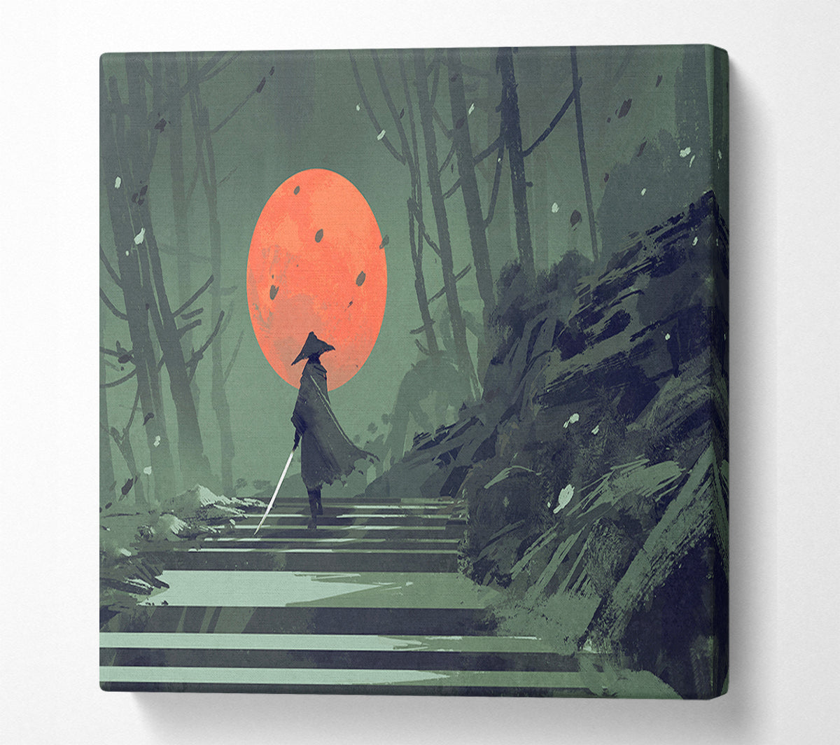 Samurai Warrior Sun Canvas Wall Art