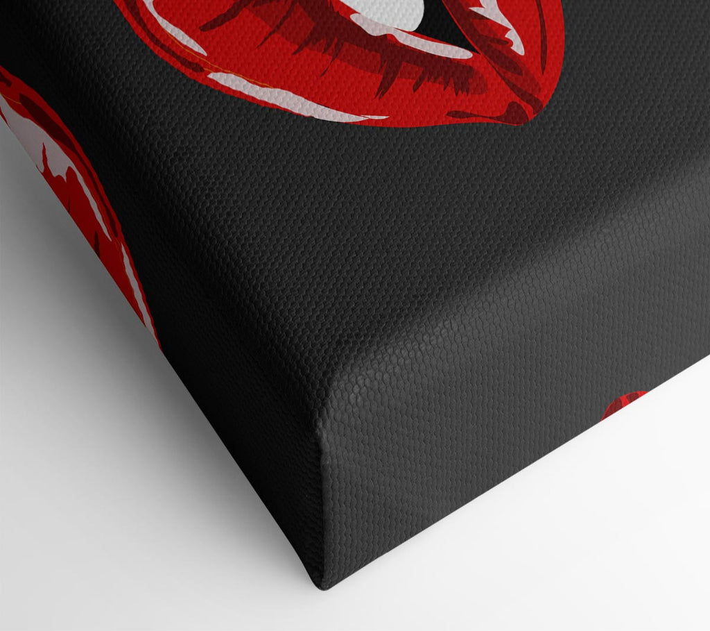 Red Lip Bite On Grey Canvas Wall Art