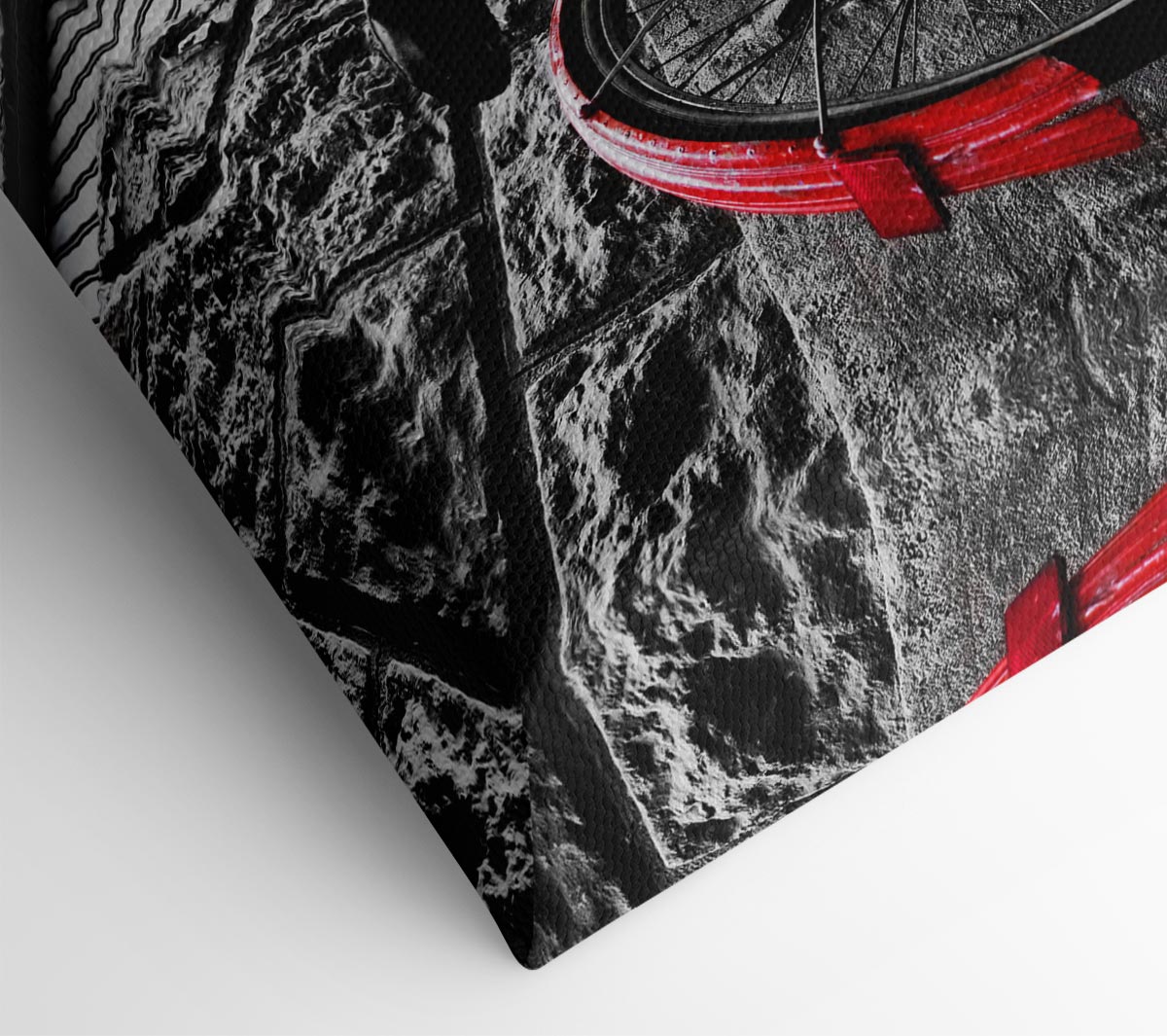 Red Bicycle In The Cobbled Streets Canvas Wall Art