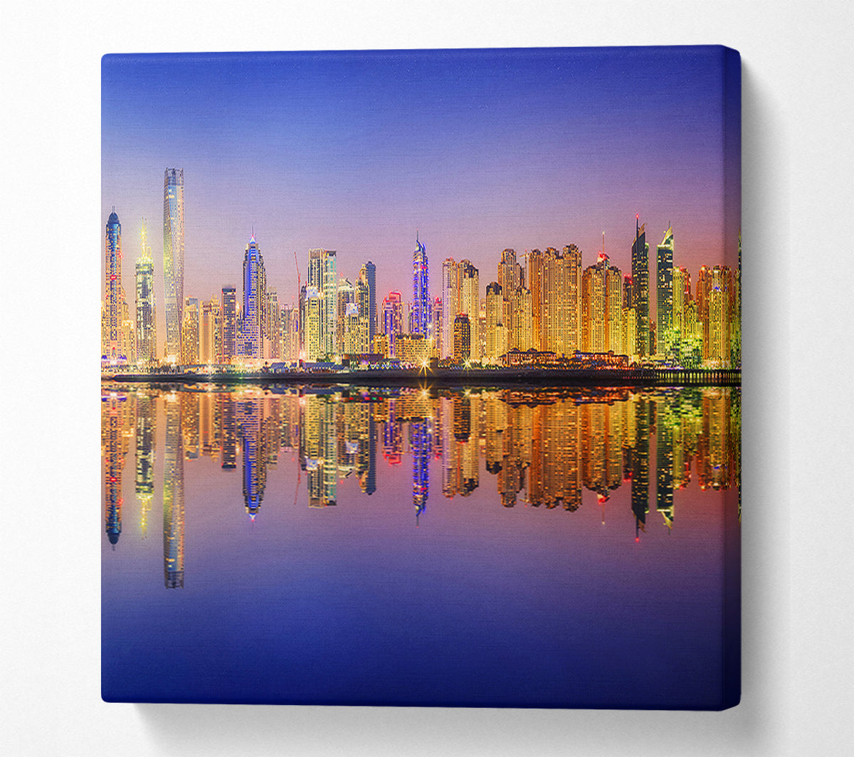Reflections Of The Colourful City By Night Canvas Wall Art