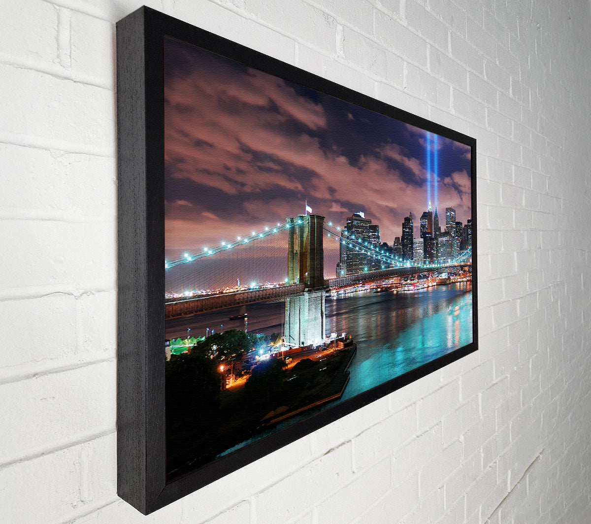 Stunning City Lights Over The Brooklyn Bridge Canvas Wall Art