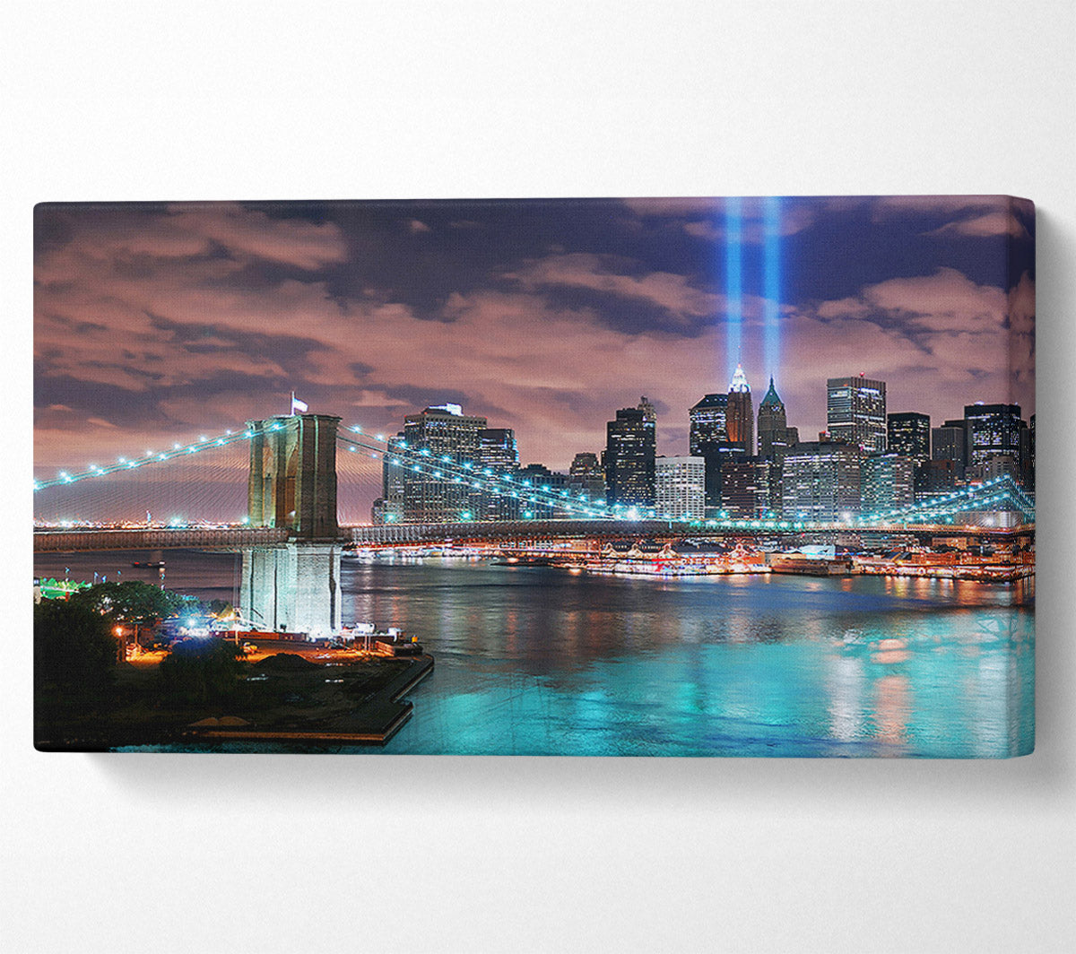 Stunning City Lights Over The Brooklyn Bridge Canvas Wall Art