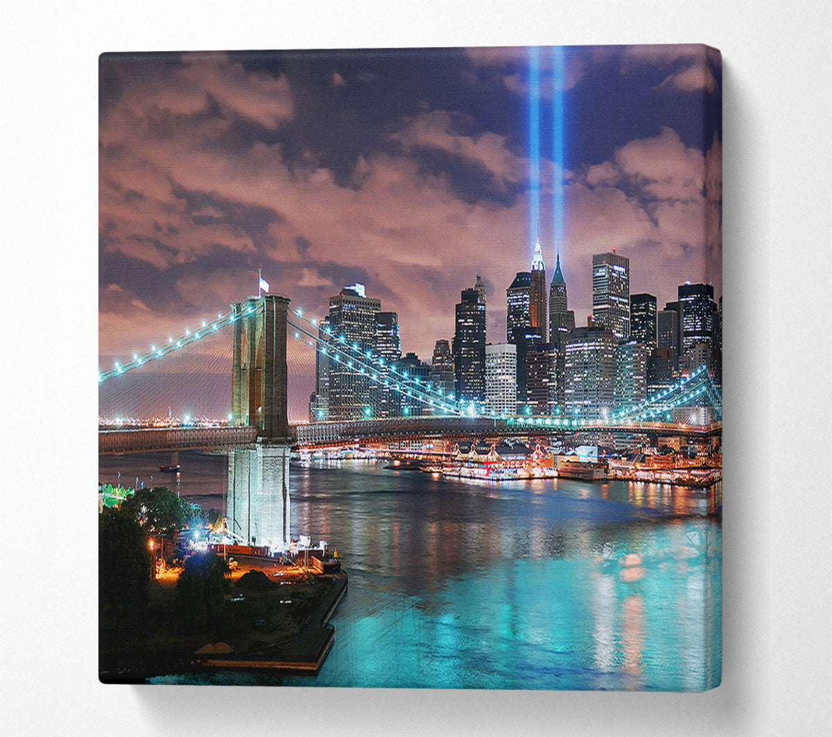 Stunning City Lights Over The Brooklyn Bridge Canvas Wall Art