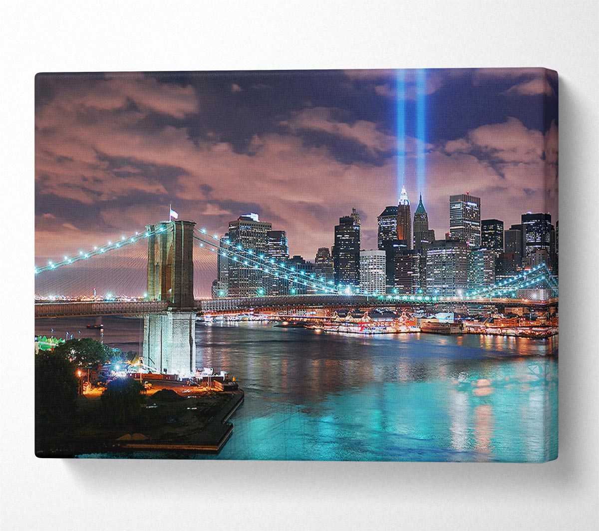 Stunning City Lights Over The Brooklyn Bridge Canvas Wall Art