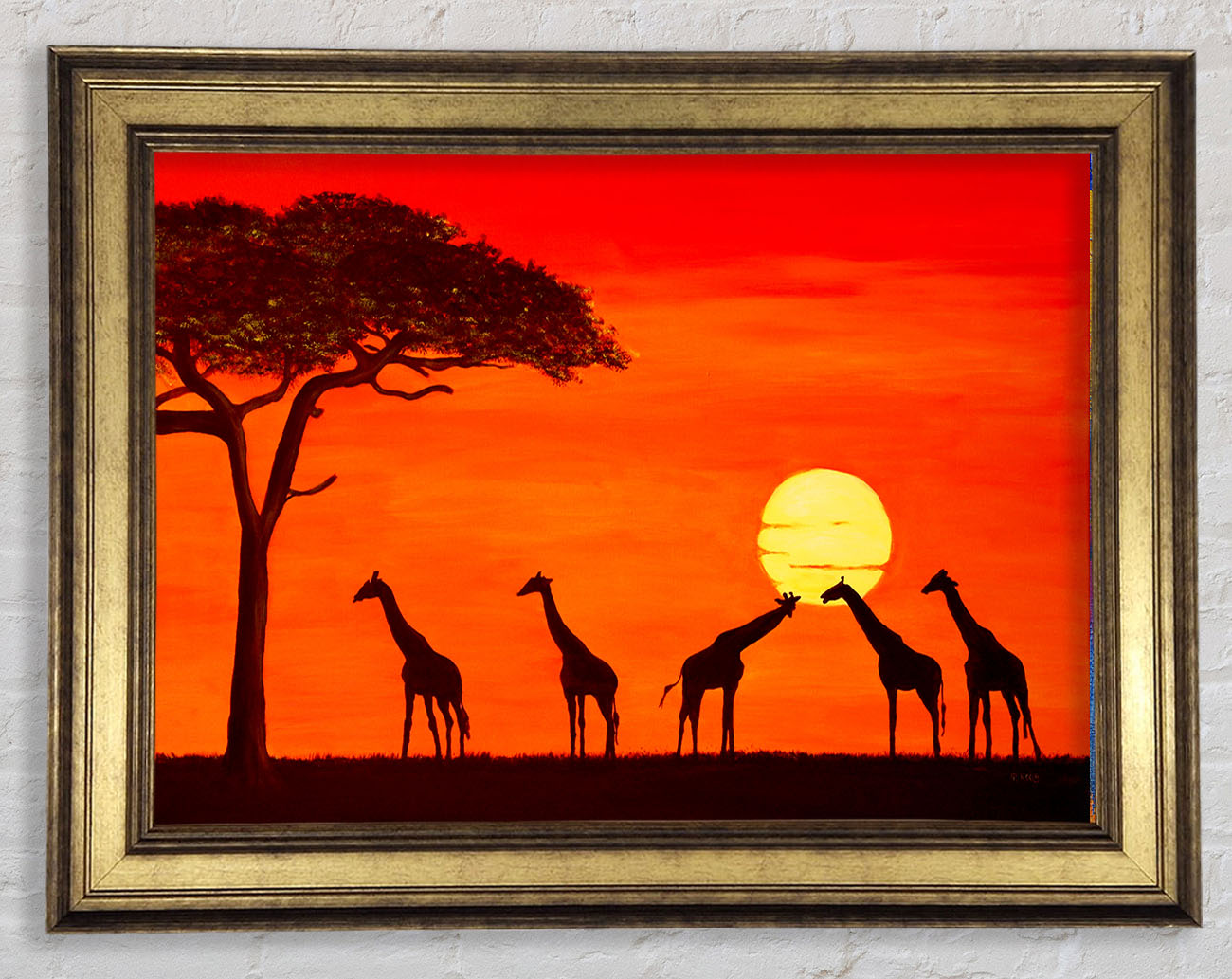 Giraffes At The Sunset Framed Print