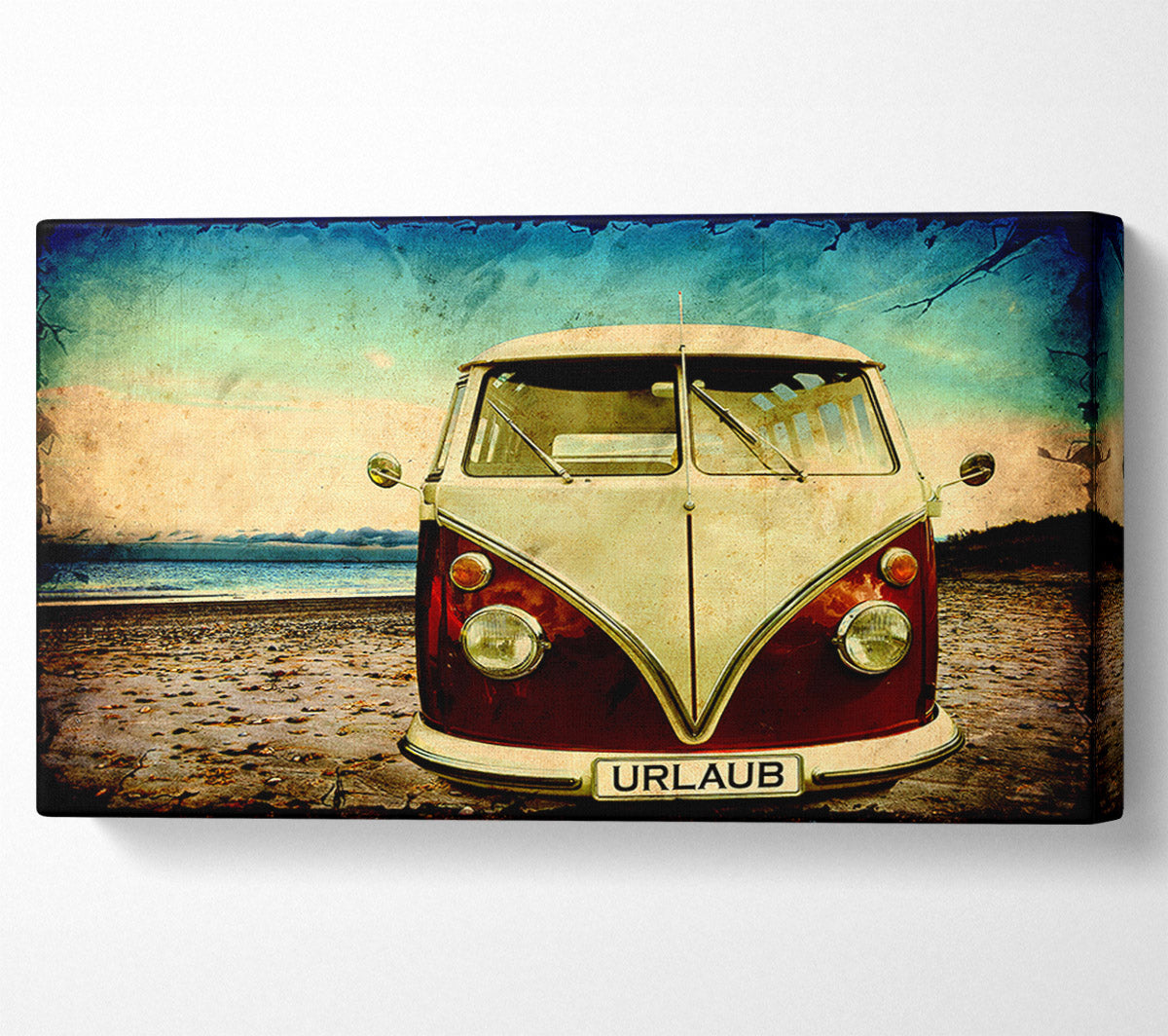 VW Camper Van At The Beach Canvas Wall Art