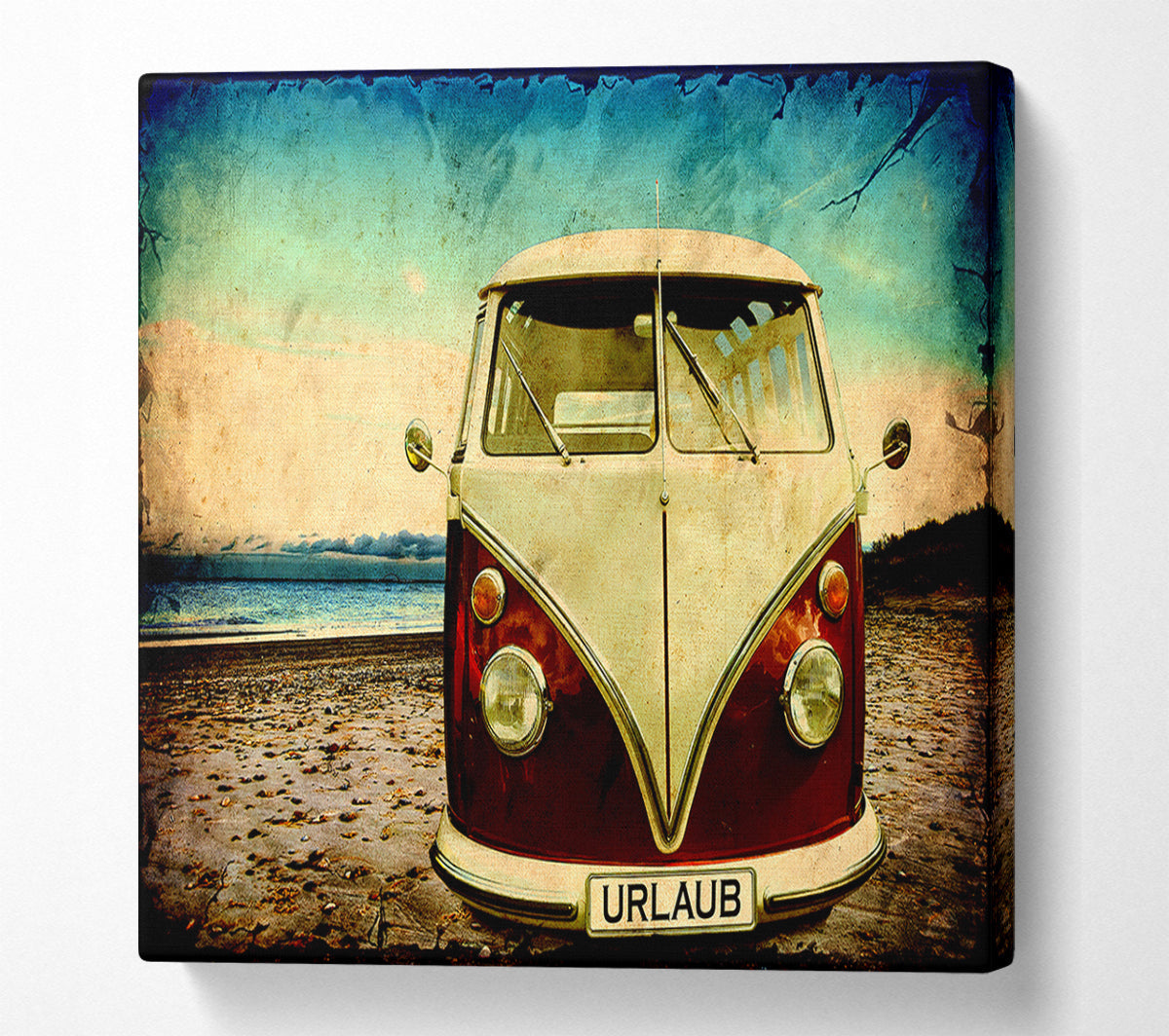 VW Camper Van At The Beach Canvas Wall Art
