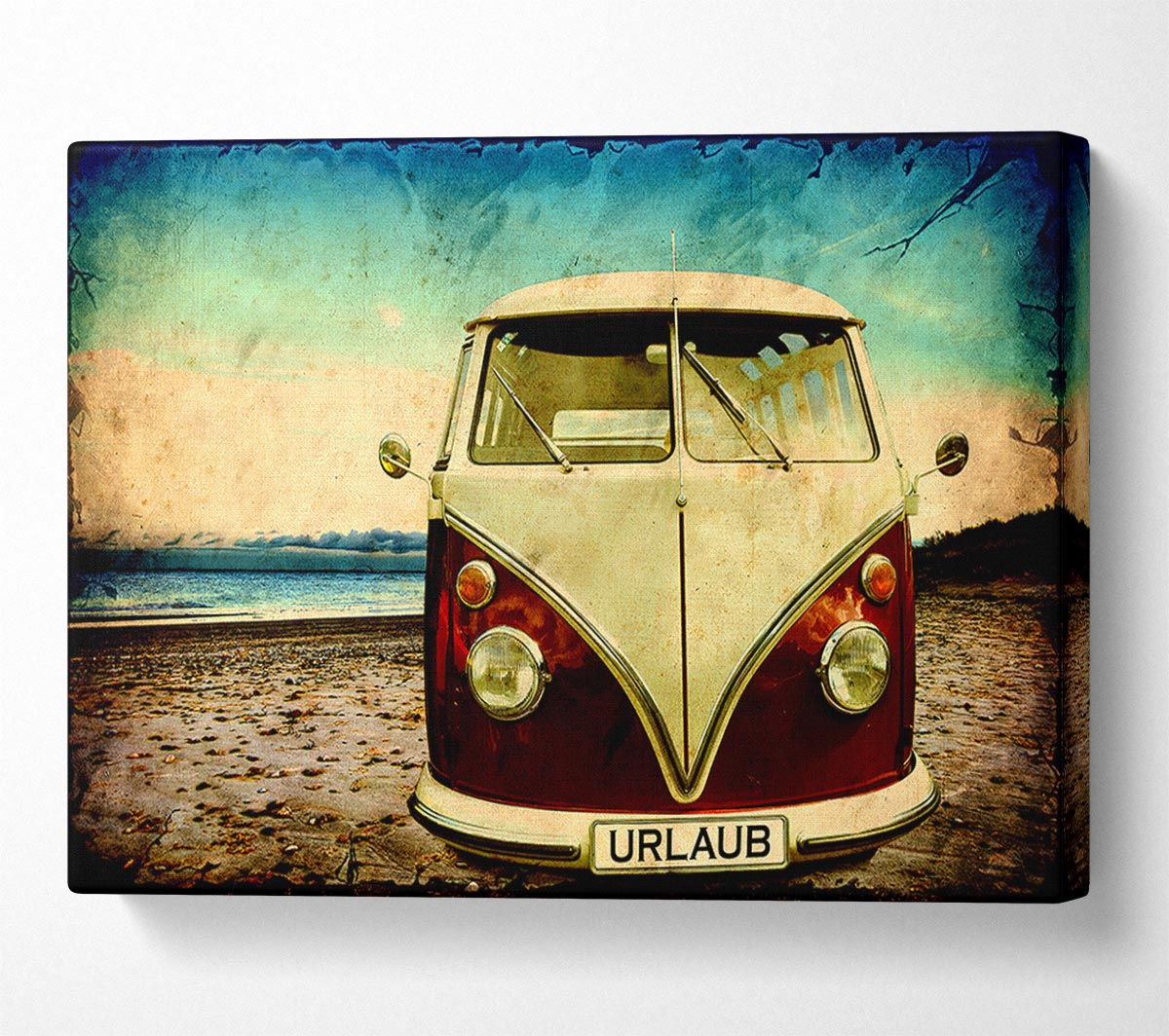 VW Camper Van At The Beach Canvas Wall Art