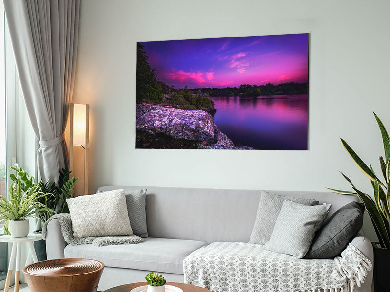 purple and blue lake off the cliffs Metal Print