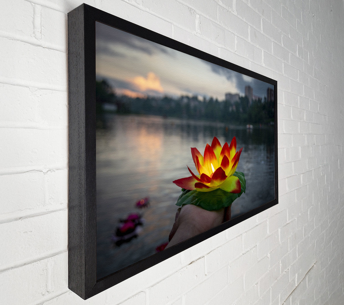 Flower candle in city view Canvas Print