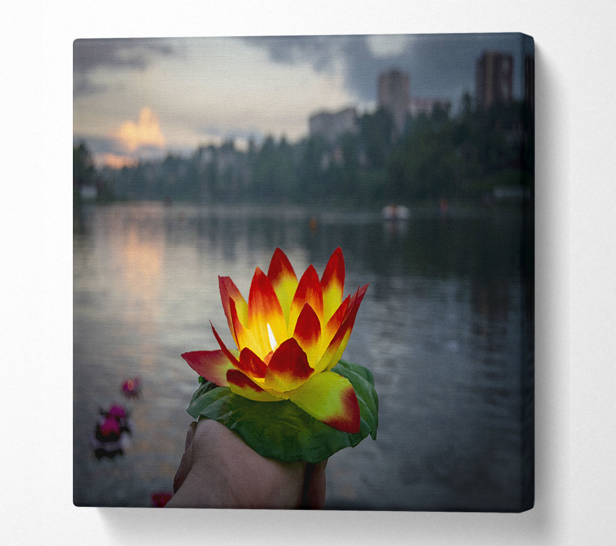 Flower candle in city view Canvas Print