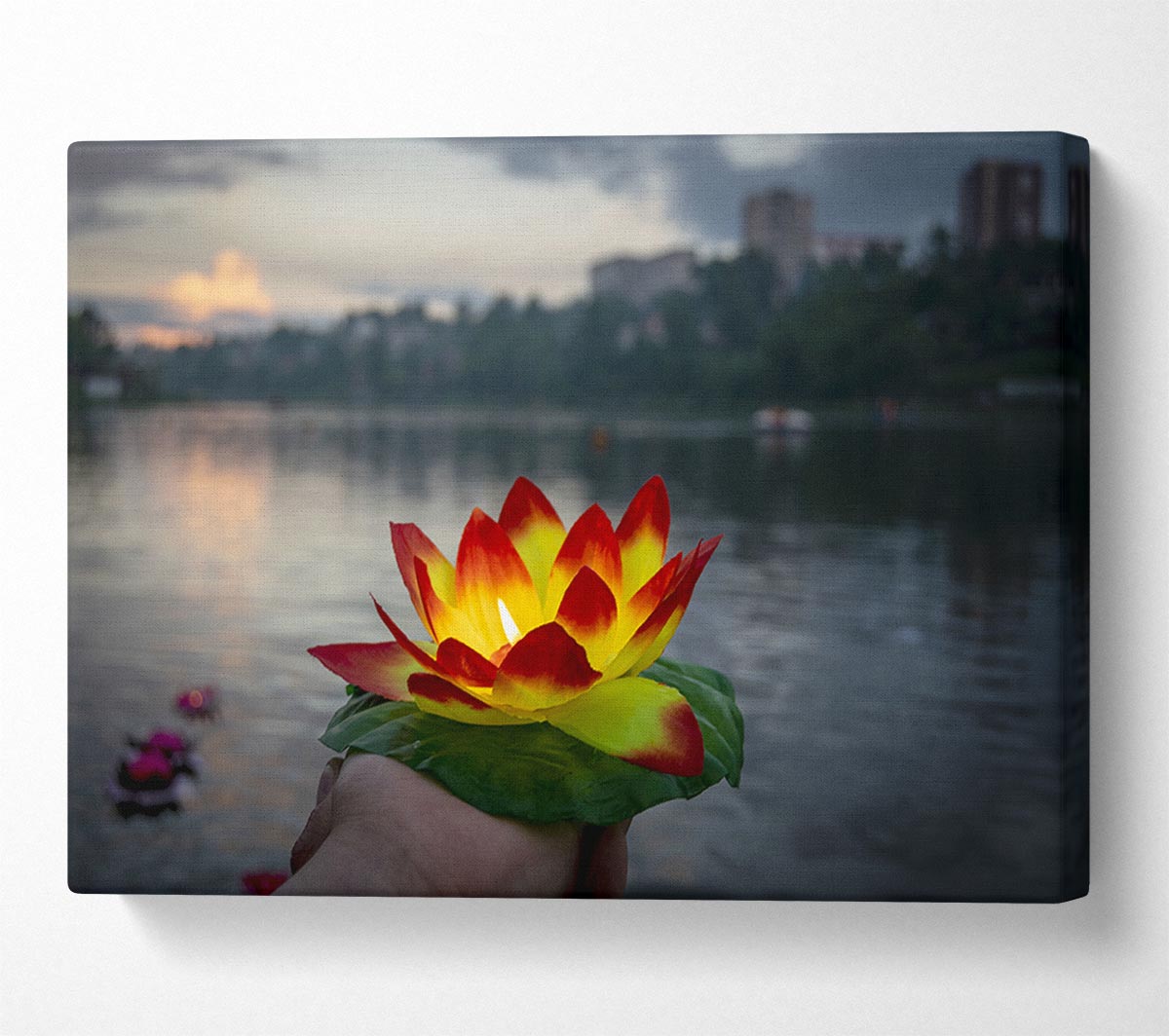 Flower candle in city view Canvas Print