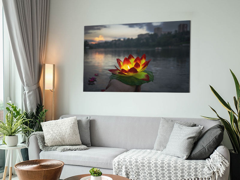 Flower candle in city view Metal Print