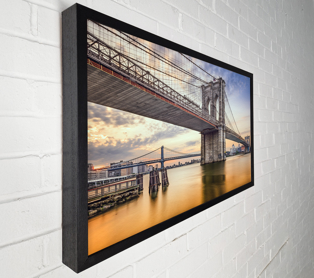 New york bridge orange river Canvas Art