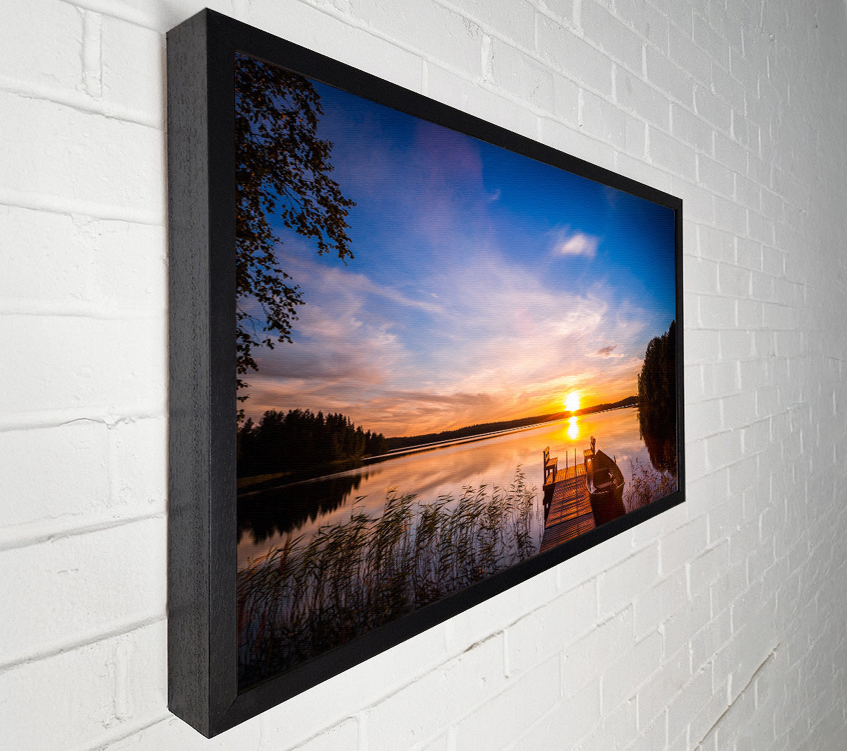 Rowing boat parked at the jeti Canvas Wall Art
