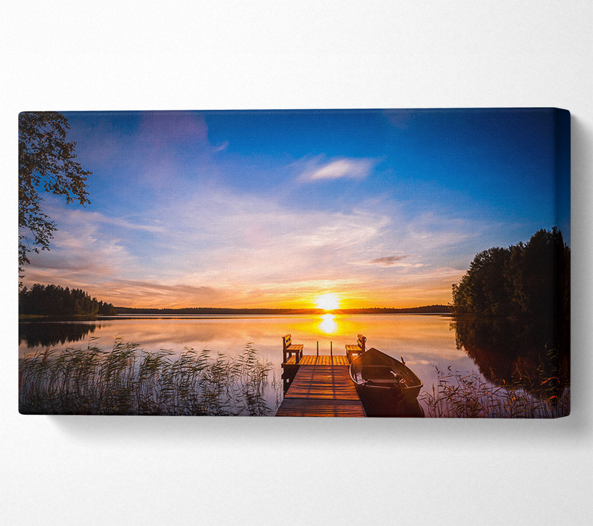 Rowing boat parked at the jeti Canvas Wall Art