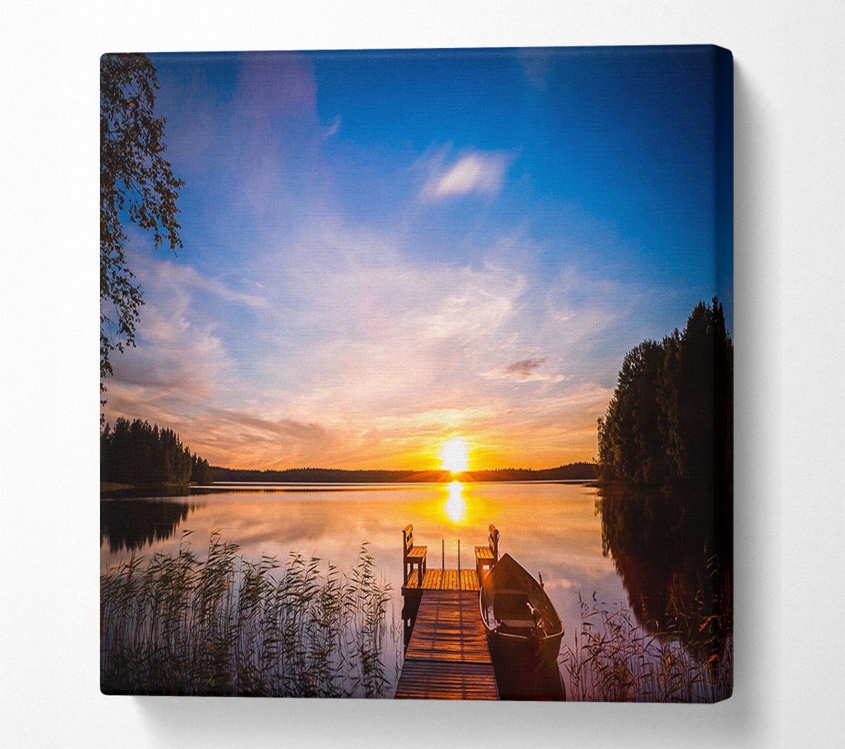 Rowing boat parked at the jeti Canvas Wall Art