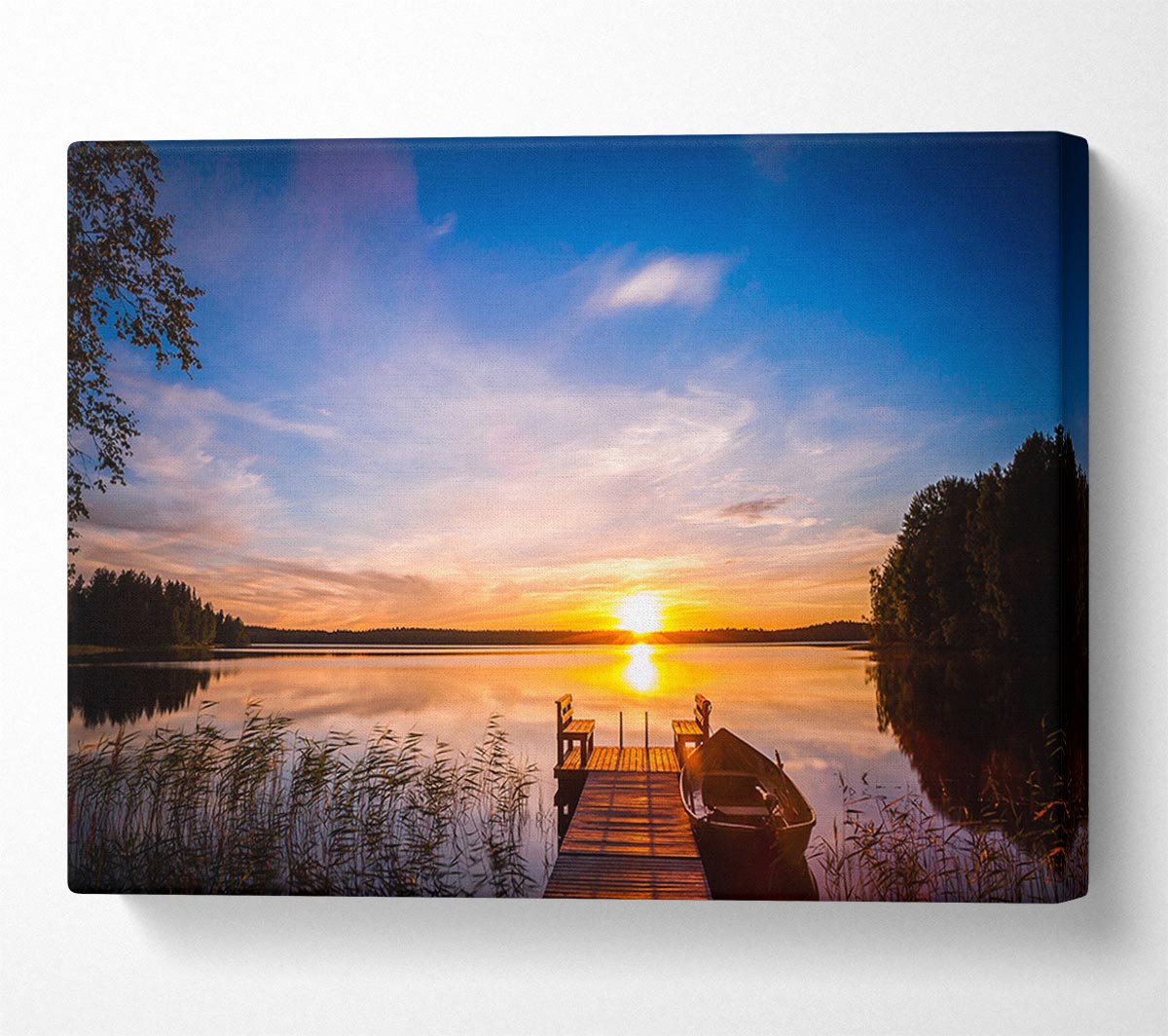 Rowing boat parked at the jeti Canvas Wall Art
