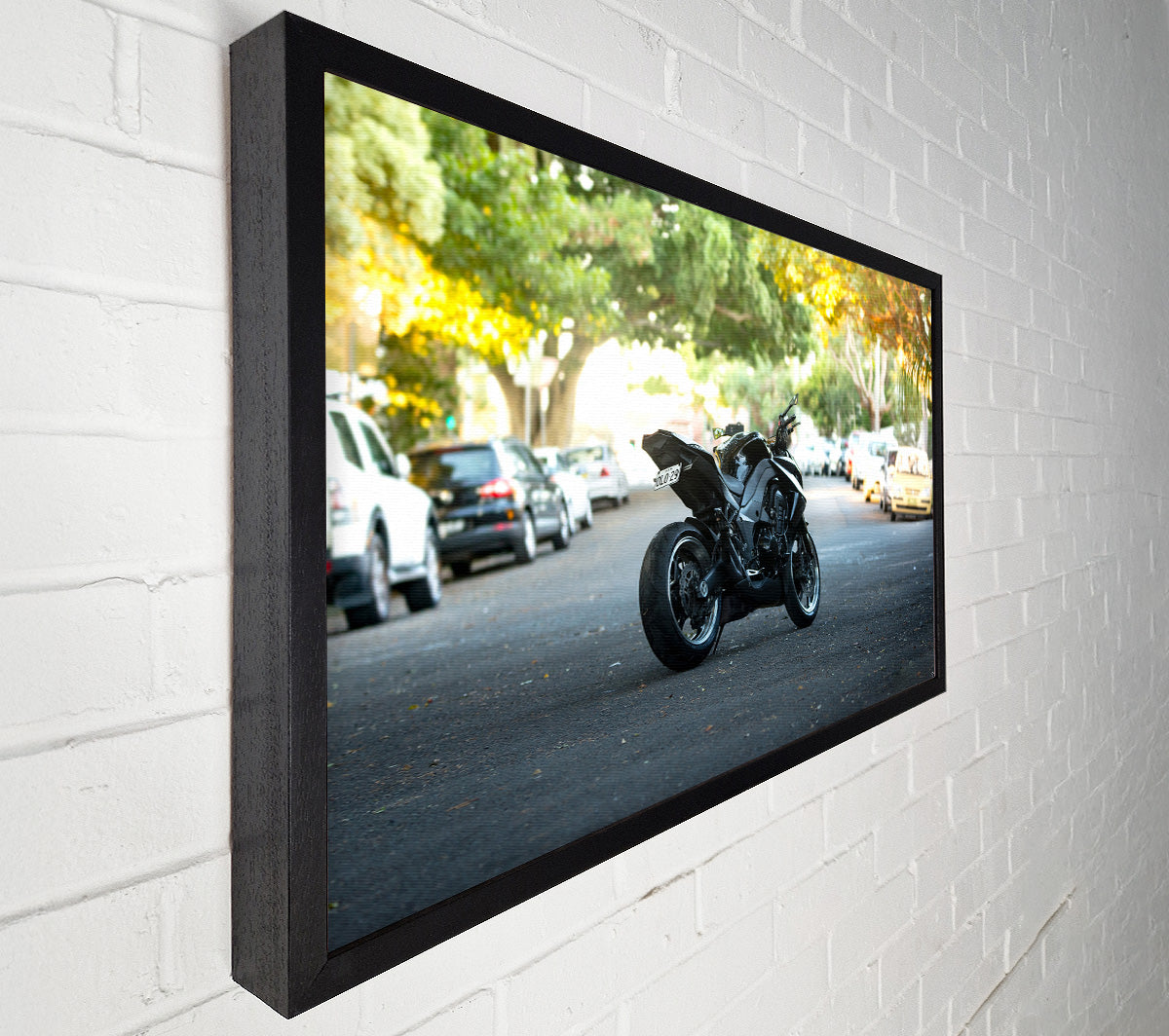Motorbike on the street Canvas Wall Art
