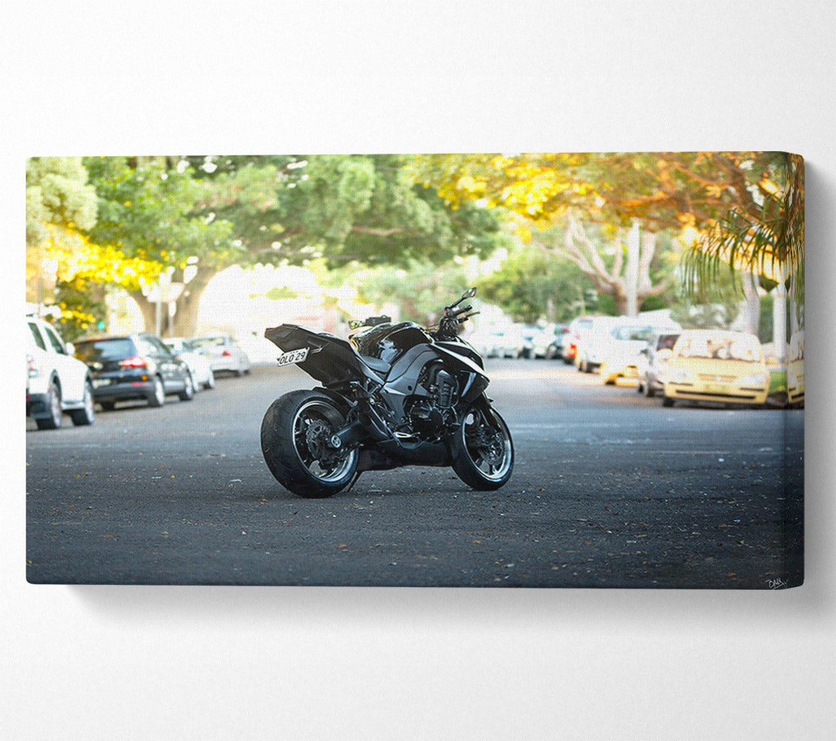 Motorbike on the street Canvas Wall Art