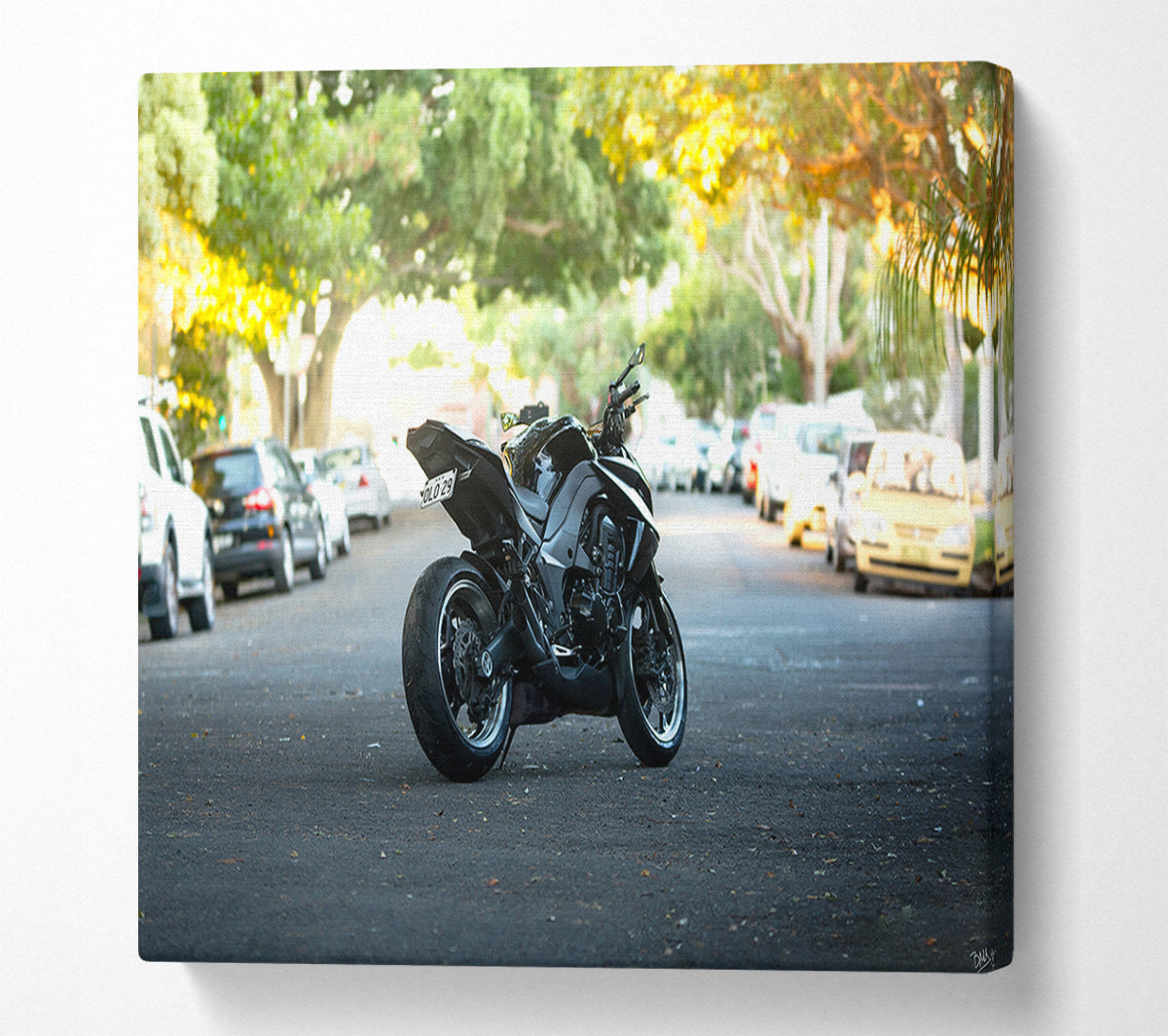 Motorbike on the street Canvas Wall Art