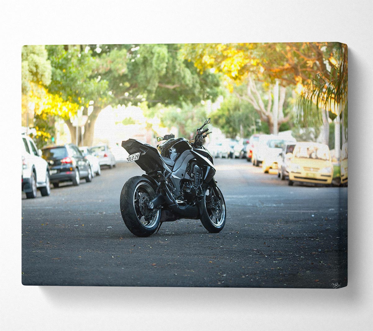 Motorbike on the street Canvas Wall Art