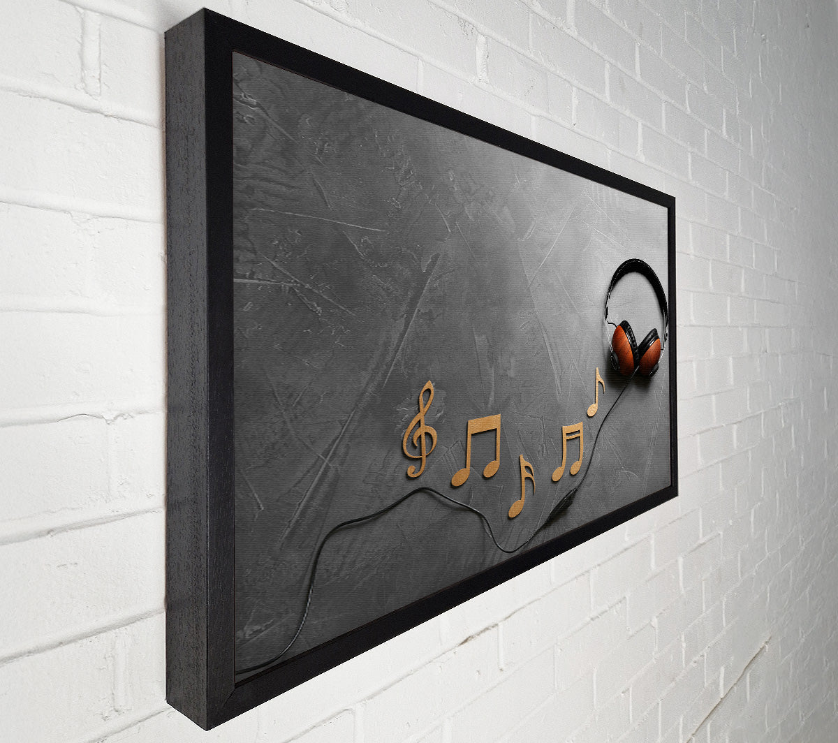 3D musical notes and headphones Canvas Print