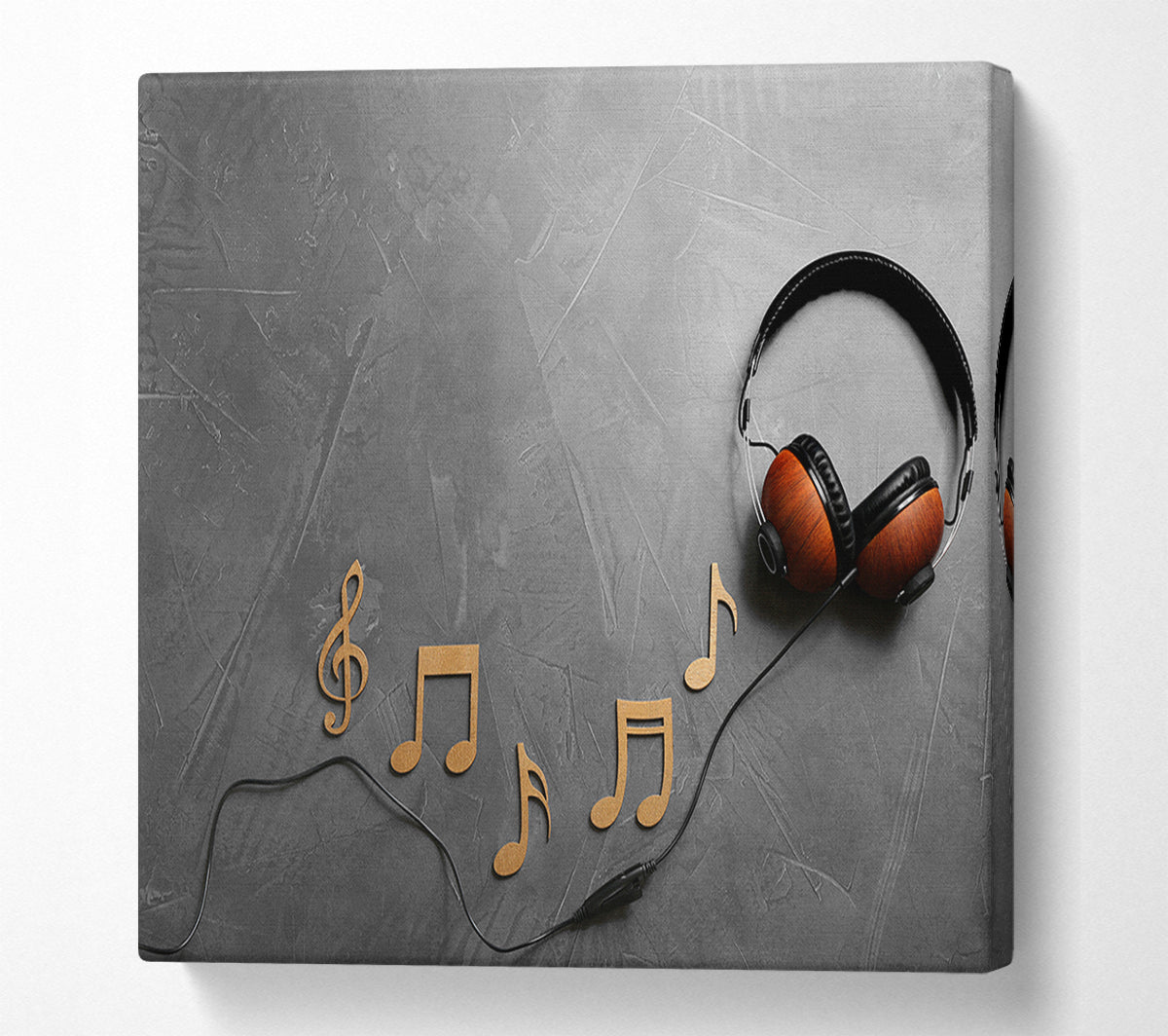 3D musical notes and headphones Canvas Print