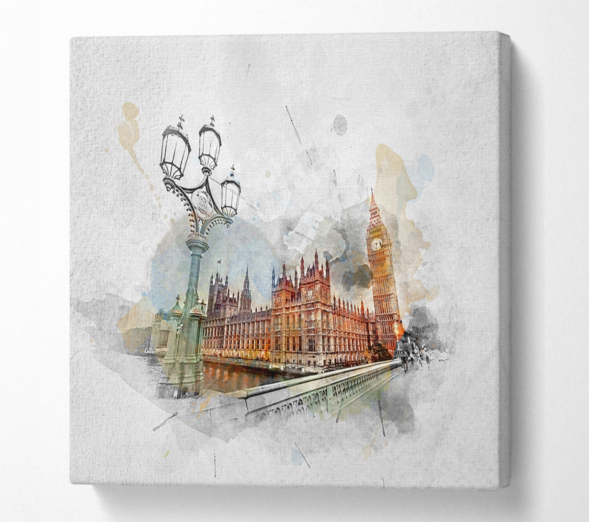 Watercolour Streets Of Parliament Canvas Wall Art