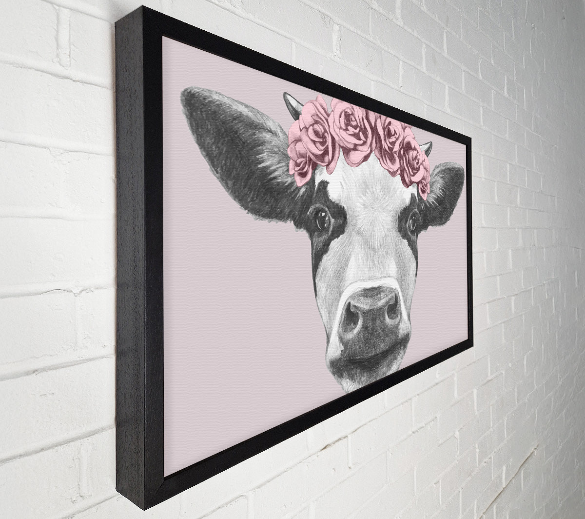 Rose Cow Head Canvas Wall Art