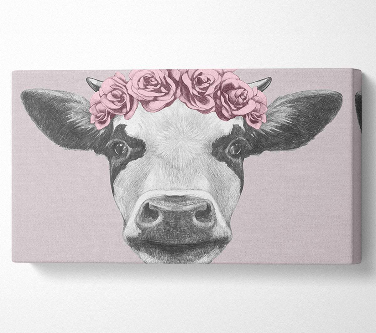 Rose Cow Head Canvas Wall Art